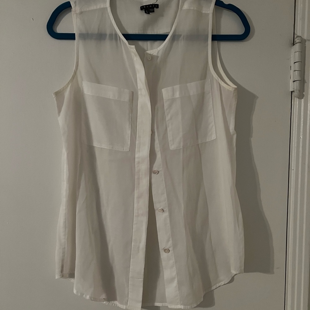 Theory white button down tank top